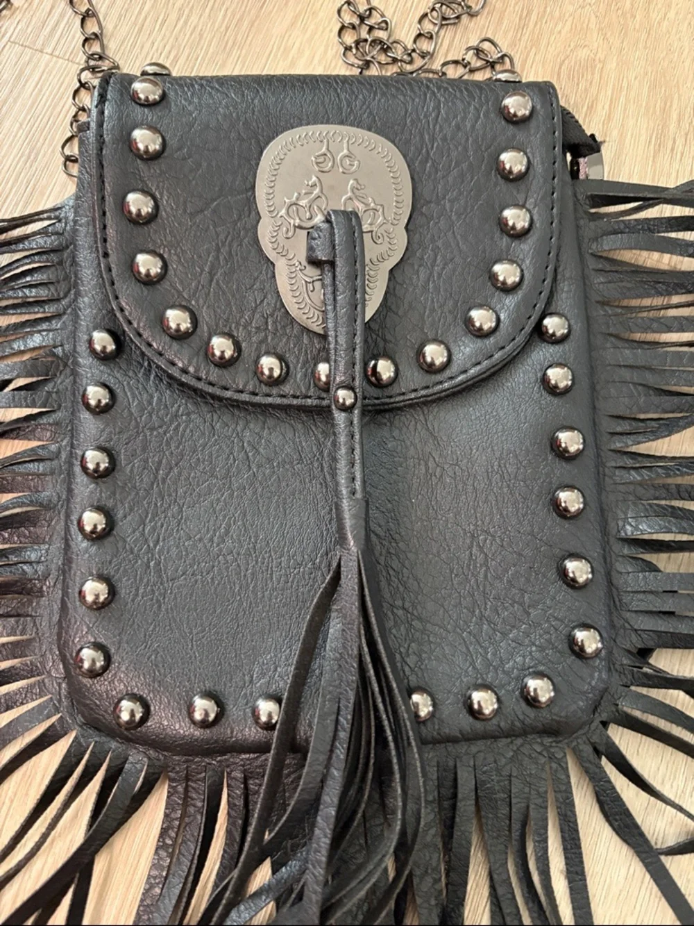 💀 Rockstar Rebel Black Fringe Skull Crossbody Bag Excellent Condition! Festival